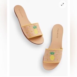 Talbots Hannah Pineapple Embroidered Piped Straw Slides